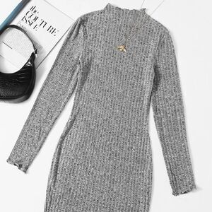 Mod on Trend Women’s M Medium Gray Mock Neck Lettuce Edge Mini Dress